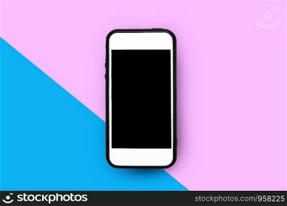 Smartphone on pink background and concept People are using a mobile phone to buy a product. And contact friends online.People use mobile phones to make purchases online,Smartphone to shopping online