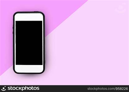 Smartphone on pink background and concept People are using a mobile phone to buy a product. And contact friends online.People use mobile phones to make purchases online,Smartphone to shopping online
