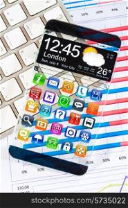 Smartphone (phablet) with a transparent display. Concept actual future innovative ideas and best technologies humanity.