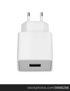 Smartphone power adapter with USB port isolated on white background