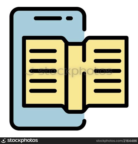 Smartphone reading icon. Outline smartphone reading vector icon color flat isolated. Smartphone reading icon color outline vector