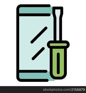 Smartphone screwdriver icon. Outline smartphone screwdriver vector icon color flat isolated. Smartphone screwdriver icon color outline vector