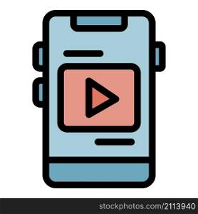Smartphone video record icon. Outline smartphone video record vector icon color flat isolated. Smartphone video record icon color outline vector