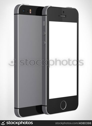 Smartphone with blank screen on white background