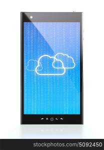 Smartphone with blue cloud computing diagram on screen