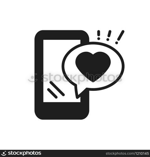 Smartphone with heart emoji message on screen line icon. Love confession like sign and symbol. Love relationship holiday romantic messaging smartphone mobile phone sms message theme