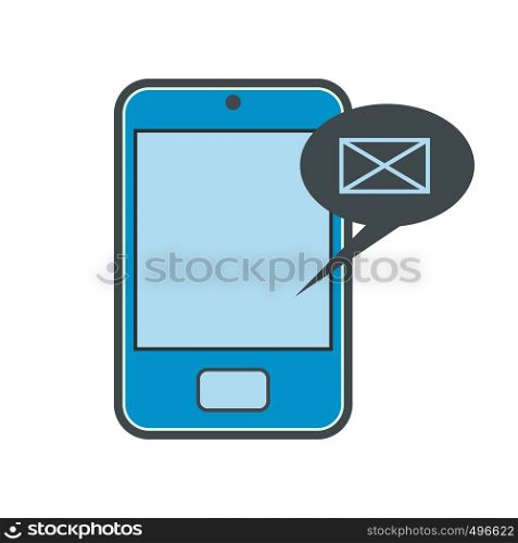 Smartphone with message bubble flat icon isolated on white background. Smartphone with message bubble flat icon