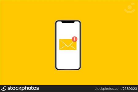 Smartphone with new email envelope. Phone and envelope on screen. Email concept. Flat style vector illustration.. Smartphone with new email. Phone and envelope on screen. Flat style vector illustration.