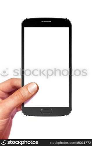 smartphone with white screen for design in hand