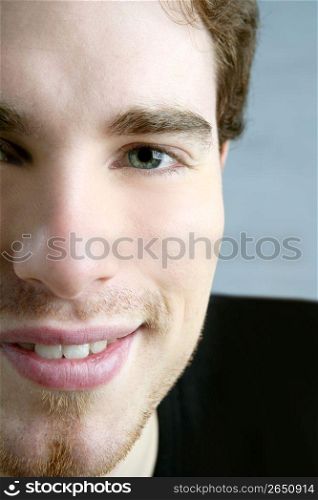 smile closeup crop face young male portrait macro