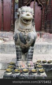 Smile cow near temple Changu Narayan in Bhaktapur, Nepal