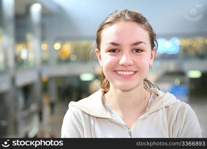 smile girl in big hall