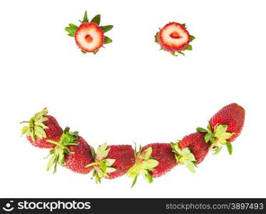 Smile of fresh juicy strawberries isolated on white background