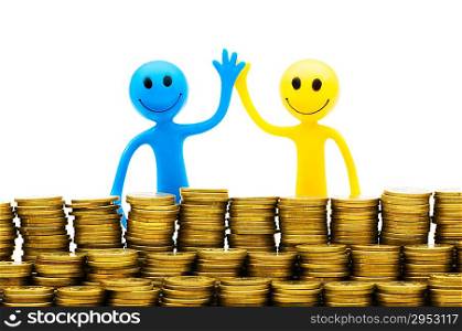 Smiley and coins isolated on the white