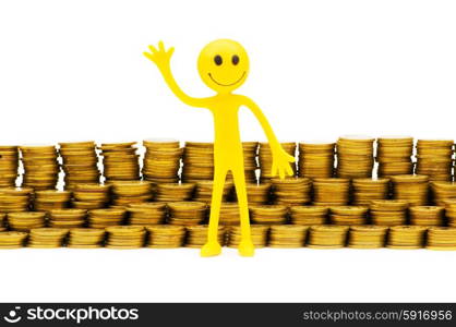 Smiley and coins isolated on the white