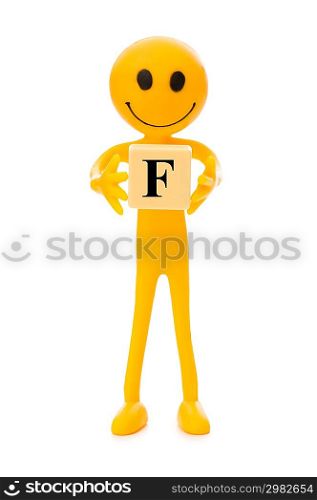 Smiley holding the letter isolated on white