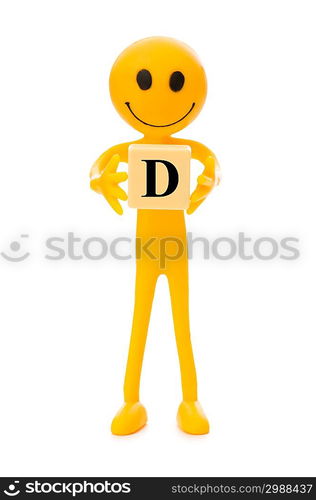 Smiley holding the letter isolated on white