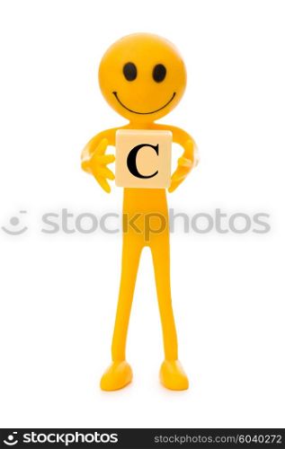 Smiley holding the letter isolated on white