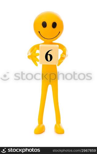 Smiley holding the number isolated on white