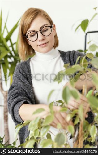smiley woman gardening