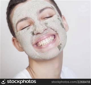 smiley woman with face mask