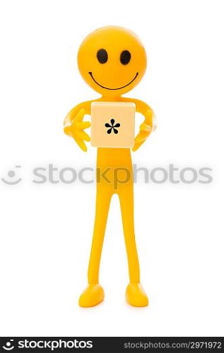 Smilie holding label isolated on the white