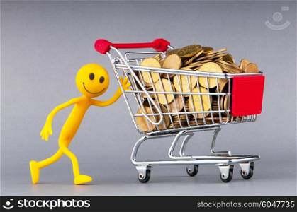 Smilies with shopping carts and coins