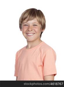 Smiling adolescent with a happy gesture isolated on white background