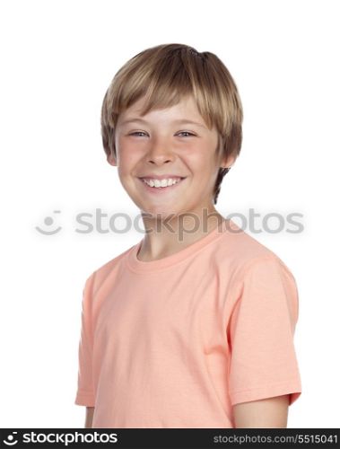 Smiling adolescent with a happy gesture isolated on white background