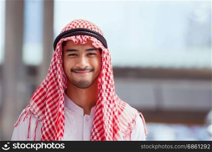 smiling arabian or arab man business portrait, close up shot background