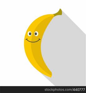Smiling banana icon. Flat illustration of smiling banana vector icon for web on white background. Smiling banana icon, flat style