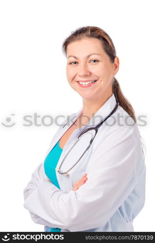 Smiling beautiful nurse posing in studio