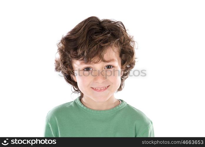 Smiling boy with six years old looking at camera isolated on a white background