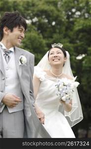 Smiling bridal couple