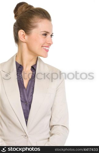 Smiling business woman looking on copy space