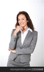 Smiling businesswoman on white background