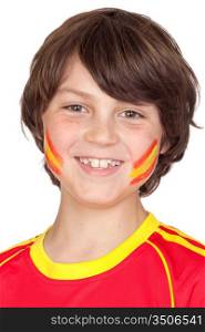 Smiling child fan of the Spanish team isolated on white background