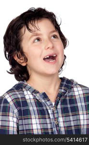 Smiling child without teeth isolated on white background