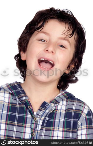 Smiling child without teeth isolated on white background