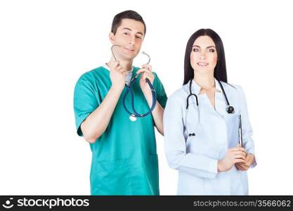 smiling cute doctors on white background