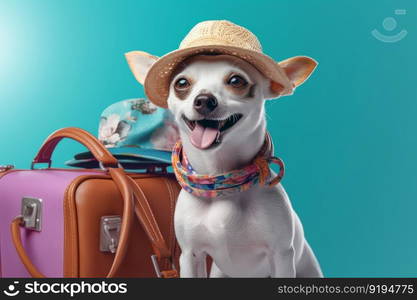 Smiling dog in fashion clothes. Animal hat. Generate Ai. Smiling dog in fashion clothes. Generate Ai