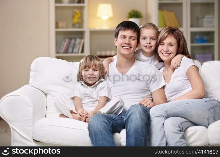 Smiling family home evening