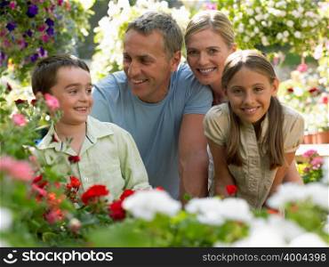 Smiling family in garden