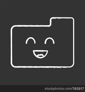Smiling folder chalk icon. Data storage. Easy file manager. Happy folder, data archive. Isolated vector chalkboard illustration. Smiling folder chalk icon