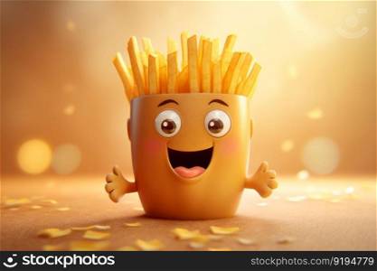Smiling fries character. Food potato. Generate Ai. Smiling fries character. Generate Ai