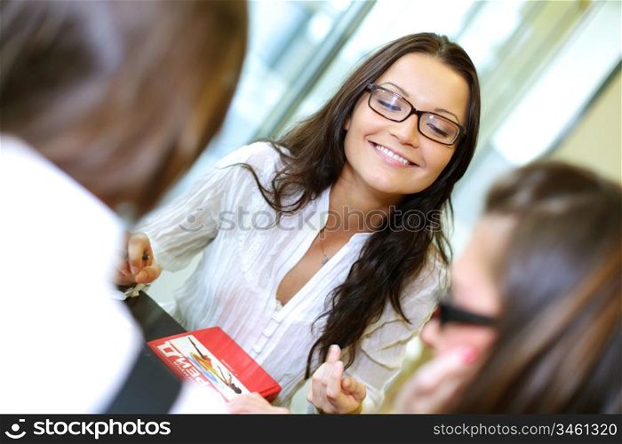 smiling girl thinking on examinination