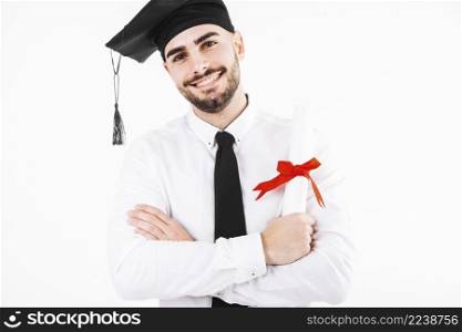 smiling graduating man with diploma