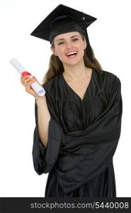 Smiling graduation female student holding diploma