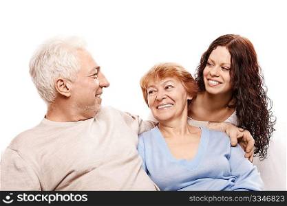 Smiling happy family on a white background
