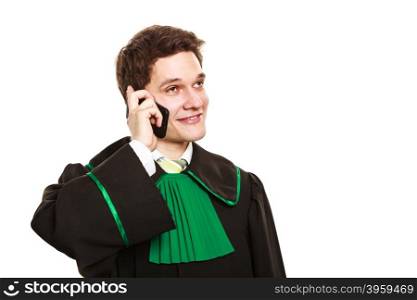 Smiling lawyer make a phone call.. Technology and career legal advice. Young male lawyer make phone call talk help give advice.